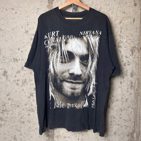 Kurt Cobain RARE 1994 Memorial Nirvana "I Hate Myself" XL Single Stitch Tee - Picture 1 of 5